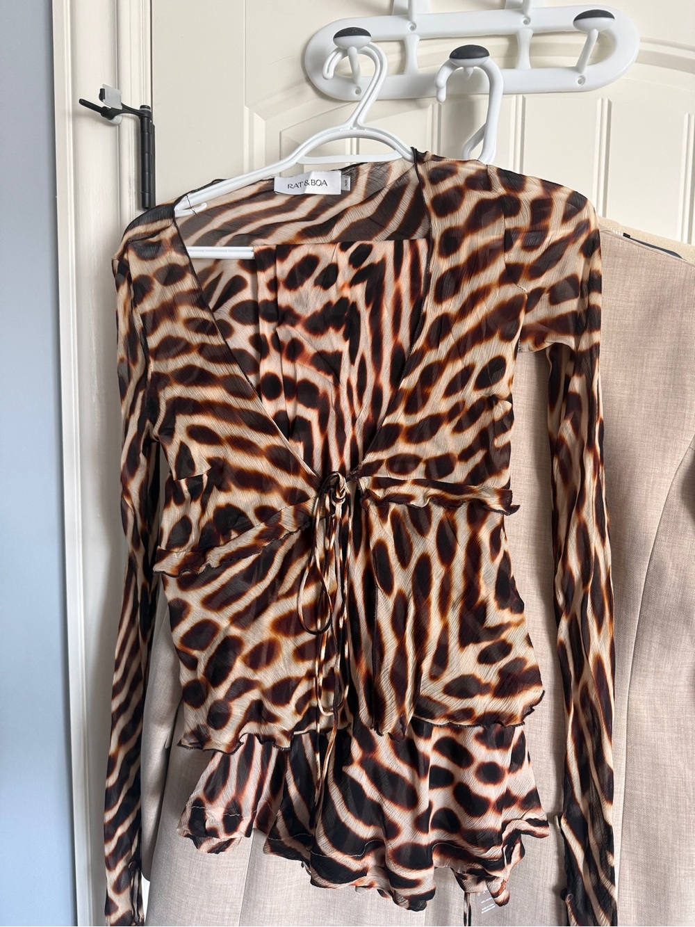 Rat & Boa Leopard-Print Tie-Front Long Sleeve Top Reno blouse Sonny trousers
